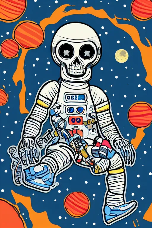 Image similar to A portrait of a skeleton as an astronaut on the moon, sticker, colorful, illustration, highly detailed, smooth and clean vector curves, no jagged lines, vector art, smooth
