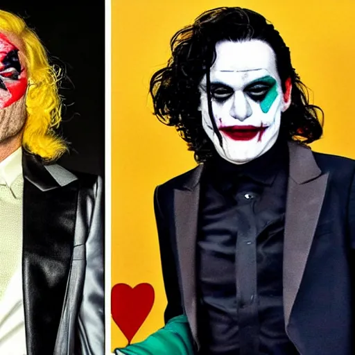 Image similar to mimmo rottela as skinny joaquin phoenix joker and lady gaga as harley queen