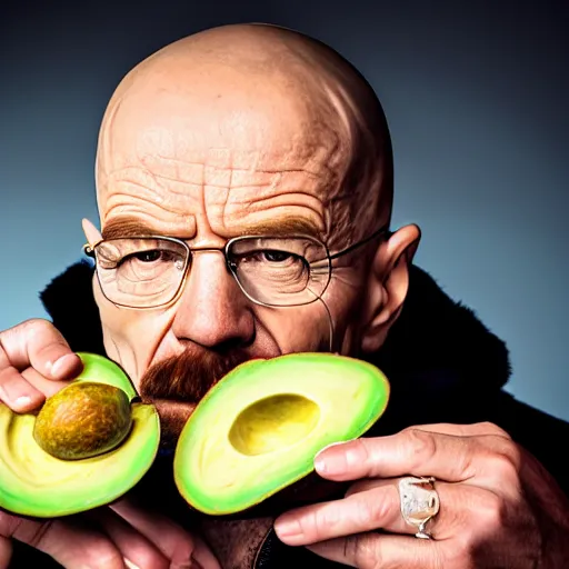 Prompt: walter white eating avacado, photography