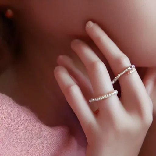 Image similar to of two girls wiring pearl ring, beautiful, photorealistic