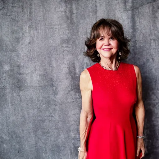 Image similar to dslr portrait still of young sally field wearing a beautiful red dress, 8 k 8 5 mm f 1. 4