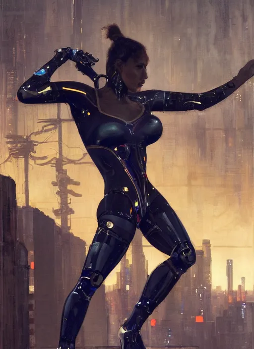 Prompt: buff cyberpunk olympic gymnast with robotic arms wearing a jumpsuit ( blade runner 2 0 4 9, cyberpunk 2 0 7 7 character design ). orientalist portrait by john william waterhouse and james gurney and theodore ralli and nasreddine dinet, oil on canvas. cinematic, hyper realism, realistic proportions, dramatic lighting, high detail 4 k