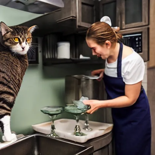 Prompt: two cats doing dishes