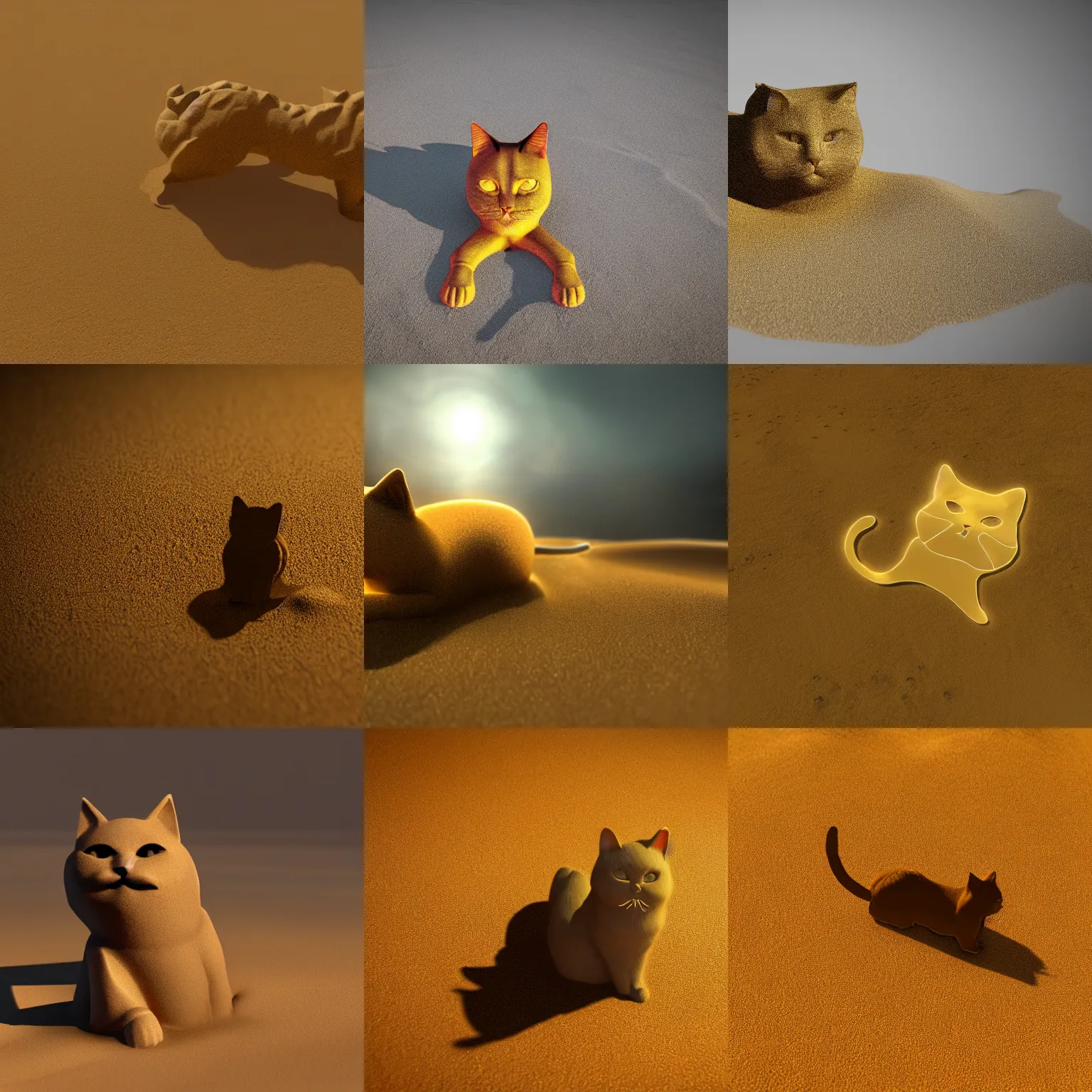 Prompt: golden dust in the shape of a cat, sand texture, digital art, 4 k, unreal engine