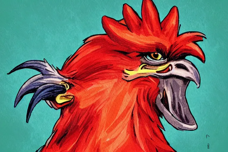 Image similar to illustration of an angry rooster, by willian santiago, sharp focus, lively colors, portrait