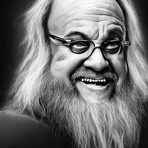 Image similar to portrait danny devito as gandalf, deviantart, smile, ultra realistic illustration, final fantasy