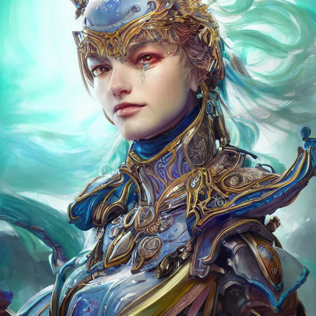Prompt: studio portrait of lawful good colorful female holy mech paladin as absurdly beautiful, elegant, young sensual pretty woman, ultrafine hyperrealistic detailed face illustration by kim jung gi, irakli nadar, intricate linework, sharp focus, bright colors, matte, octopath traveler, final fantasy, unreal engine highly rendered, global illumination, radiant light, intricate environment