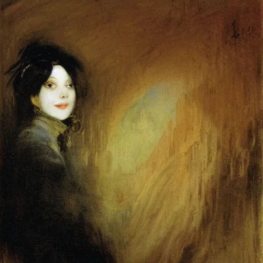 Prompt: morgana from the house in fata morgana, smiling, painted by joseph mallord william turner