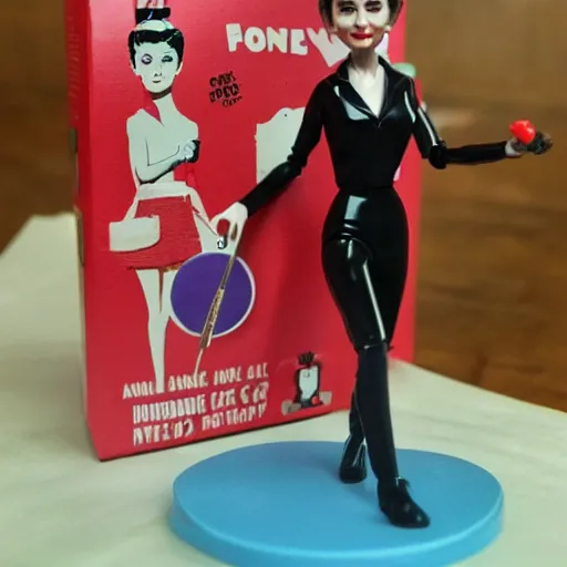 Image similar to audrey hepburn, stop motion vinyl action figure, plastic, toy, butcher billy style