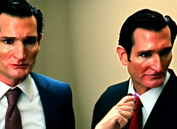 Prompt: film still of ted cruz as patrick bateman in american psycho