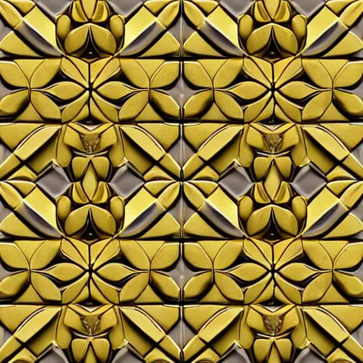 Image similar to 3d render of an abstract medieval pattern gold tile, symetrical