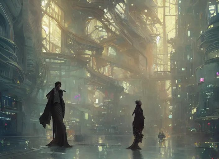 Prompt: solarpunk amai liu, full body, blade runner, fantasy, intricate, elegant, highly detailed, digital painting, art station, concept art, smooth, sharp focus, oil painting, art by syd mead and greg rutkowski and alphonse mucha