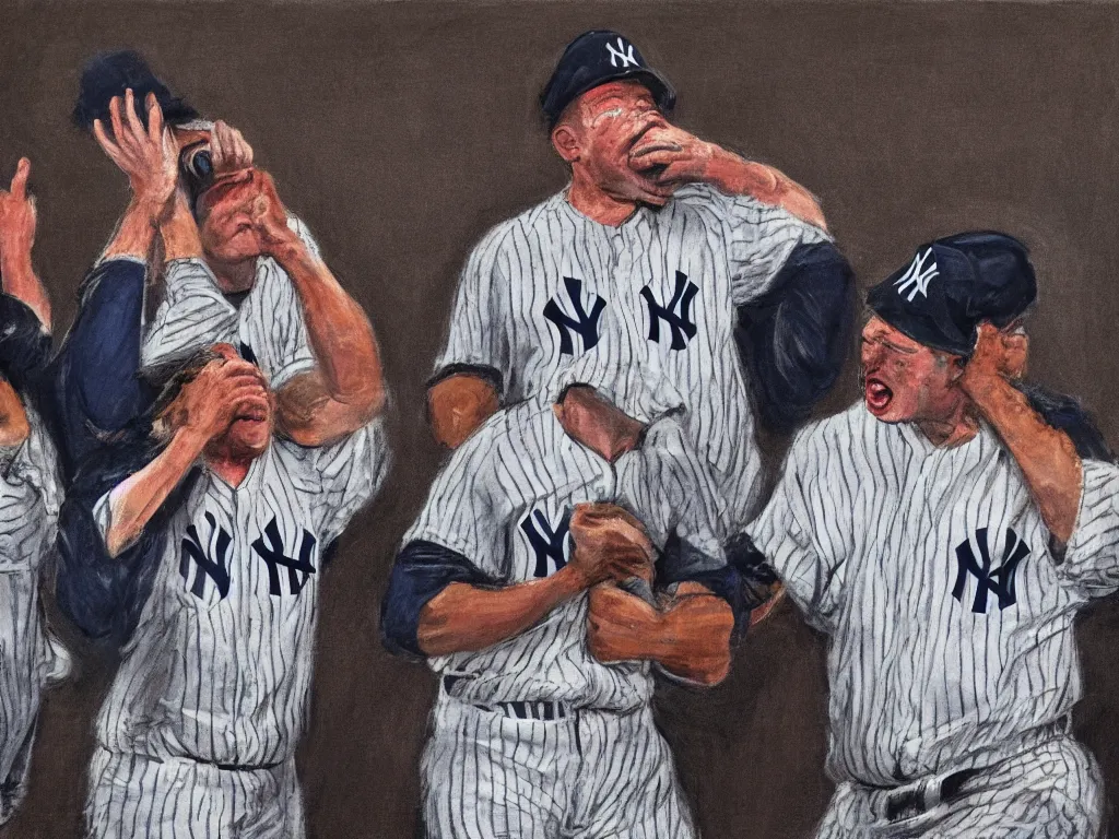 Image similar to New York Yankees fans crying in defeat, by Francis Bacon, 4K