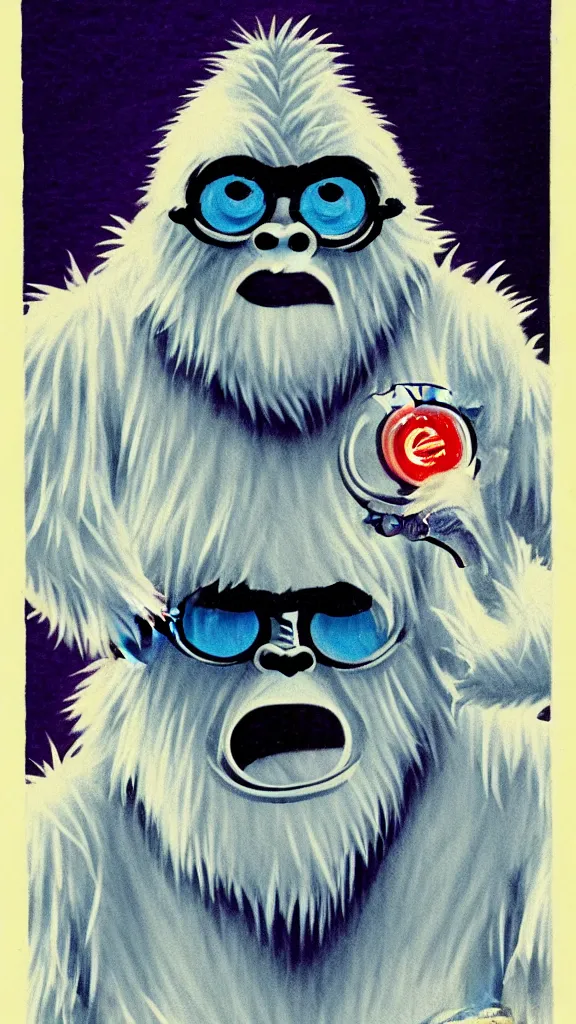 Prompt: a yeti in a scientist coat, in the style of basil gogos