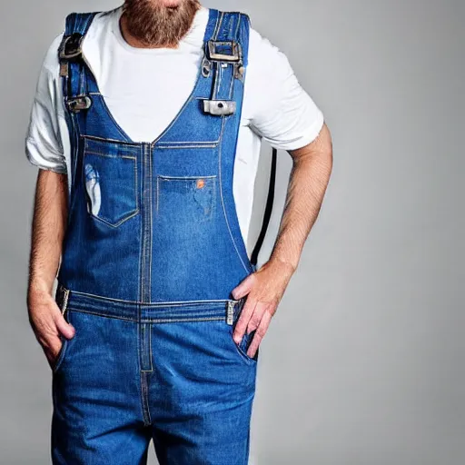 Image similar to kangaroo wearing denim overalls that have a front pocket, fashion managzine photograph, studio lighting