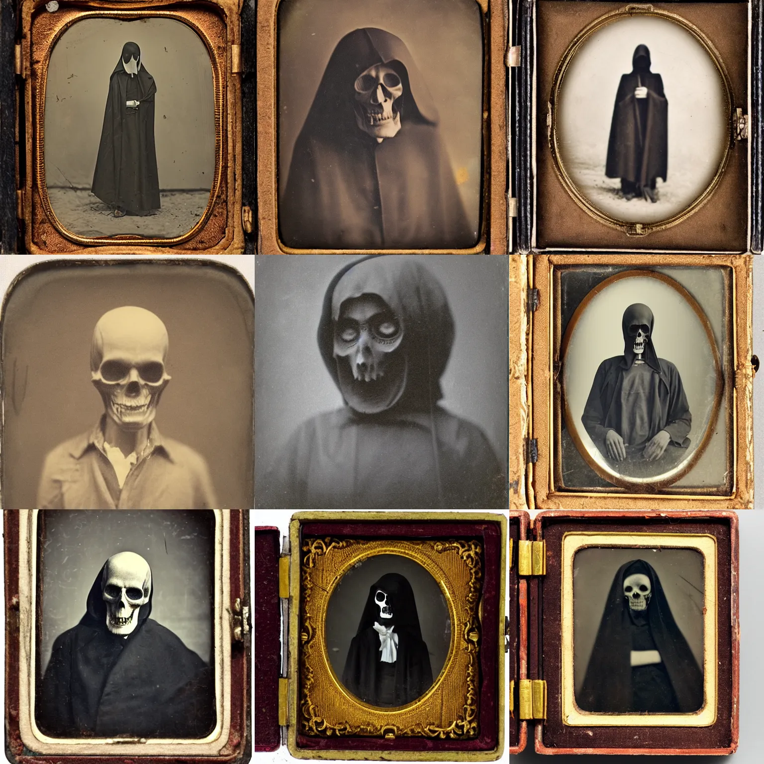 Prompt: vintage daguerreotype of the grim reaper