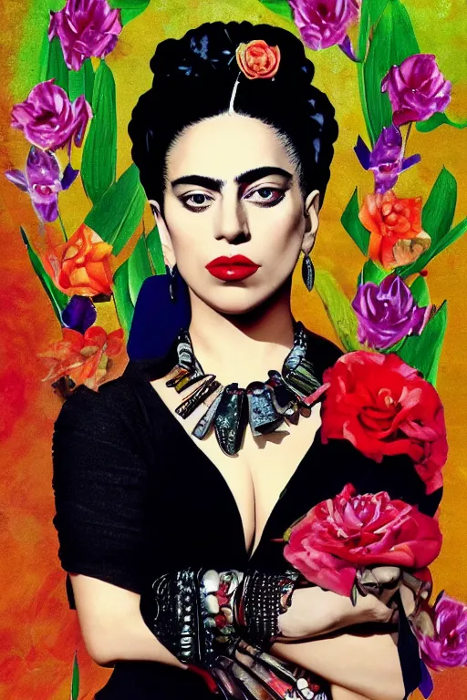 Image similar to Lady Gaga in Frida Kahlo style