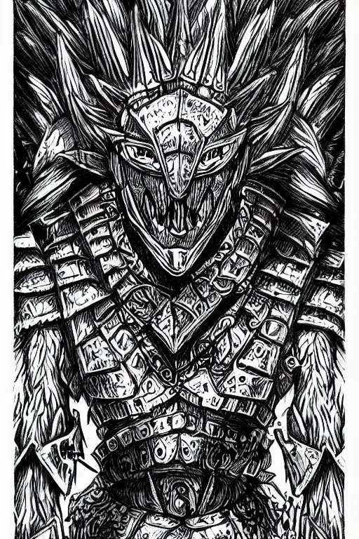 Image similar to armoured warrior thistle monster, symmetrical, highly detailed, digital art, thistle themed armour, sharp focus, trending on art station, kentaro miura manga art style