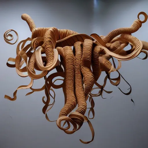 Image similar to tentacles made of brown corrugated cardboard, cut out of cardboard, realistic photography, fantasy