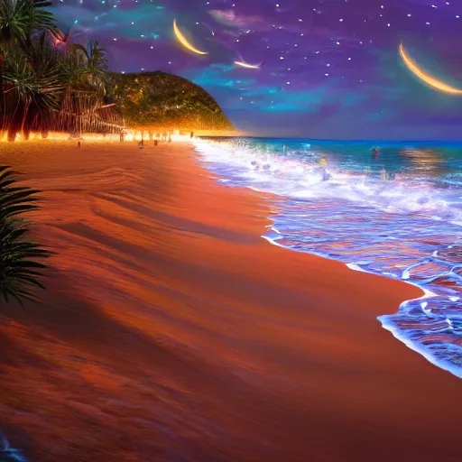 Prompt: [ beach ] at night trending on artstation nighttime!! cgsociety contest winner award winning intricate detailed bloom effect!