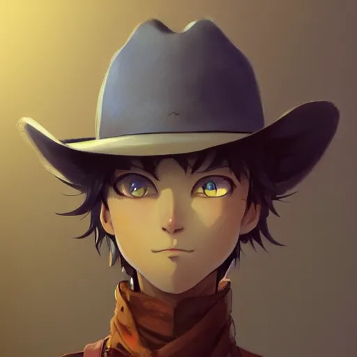 Image similar to a cowboy cat with a cowboy hat, Russian blue cat. By Makoto Shinkai, Stanley Artgerm Lau, WLOP, Rossdraws, James Jean, Andrei Riabovitchev, Marc Simonetti, krenz cushart, Sakimichan, trending on ArtStation, digital art.