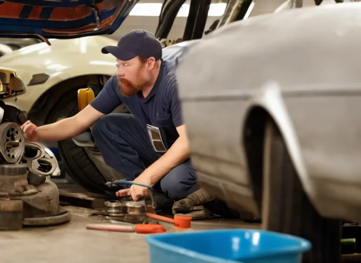 Image similar to film still of a hamster working as a mechanic in an auto shop, 8 k