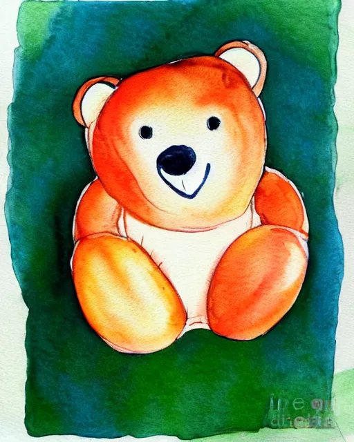 Prompt: cute bear persimmon watercolor by arti chauhan light color