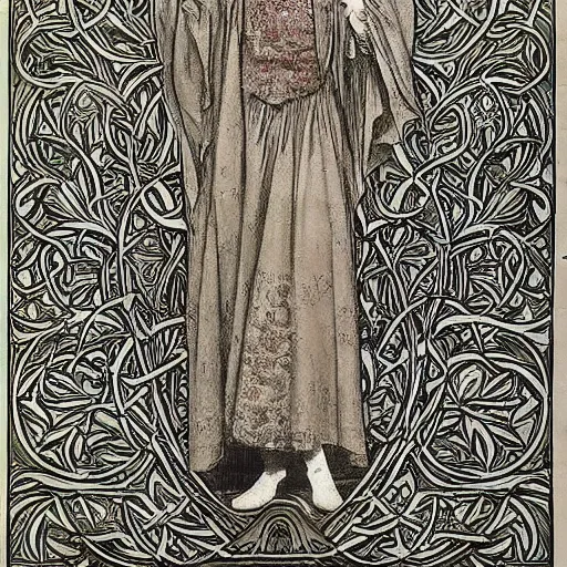 Image similar to dorian gray, master magician by william morris and mucha ( ornate intricate geometry )