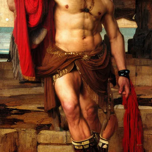 Image similar to Minotaur. Muscular warrior with the head of a Bison (buffalo). Orientalist portrait by john william waterhouse and Edwin Longsden Long and Theodore Ralli and Nasreddine Dinet, oil on canvas. Cinematic, hyper realism, dramatic lighting, high detail 4k