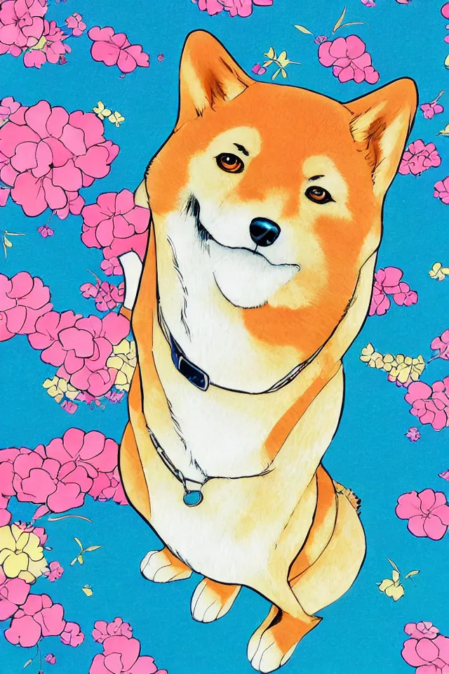 Image similar to a portrait of a shiba inu, in the art style of 8 0 s anime, japanese city pop color palette, highly detailed, naoko takeuchi, hajime yatate