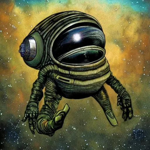 Prompt: the alien cosmic tardigrade that awaits you at the end of all of space and time, by enki bilal