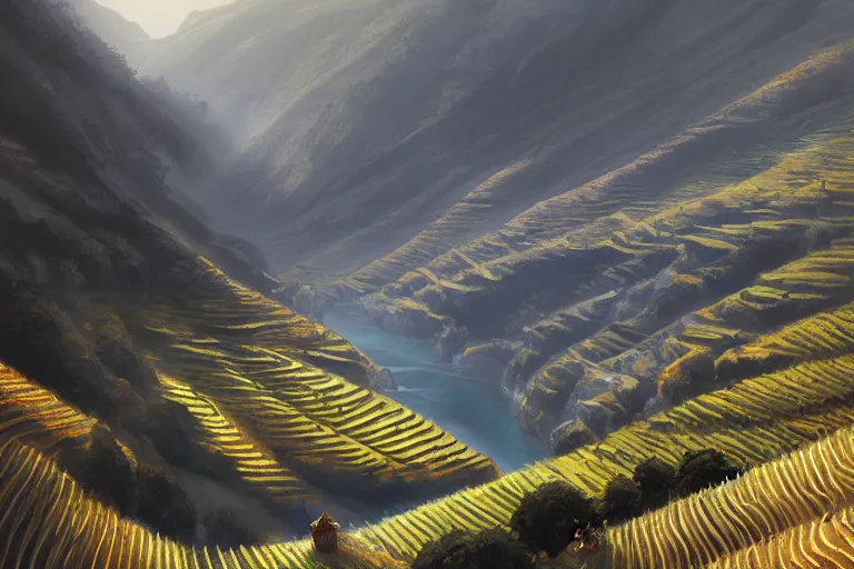 Prompt: douro valley, highly detailed, digital painting, artstation, concept art, sharp focus, illustration, artstation, art by artgerm and greg rutkowski