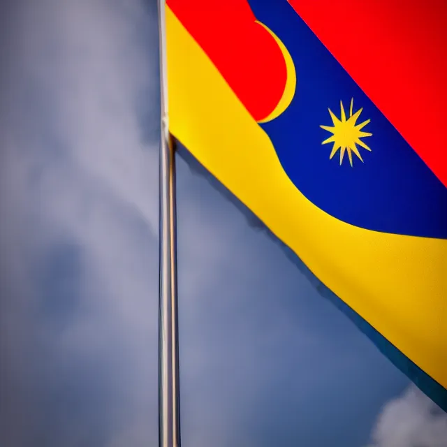 Image similar to photo of a malaysian flag raised on a flag pole on the malaysian national day, highly detailed, 8 k, hdr smooth, sharp focus, high resolution, award - winning photo, dslr, 5 0 mm