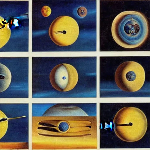 Image similar to clock shaped planets, salvador dali
