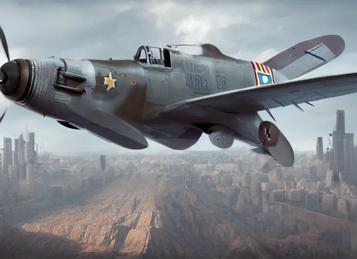 Image similar to detailed full body concept art illustration matte painting of an P-41 in full intricate detail, ultra detailed, digital art, octane render, 4K, dystopian, micro details