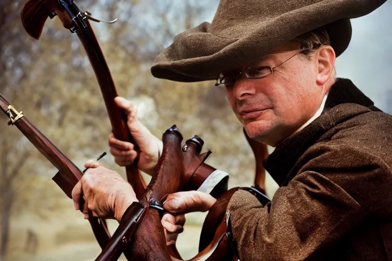 Image similar to closeup portrait of jan peter balkenende firing a musket, natural light, sharp, detailed face, magazine, press, photo, steve mccurry, david lazar, canon, nikon, focus