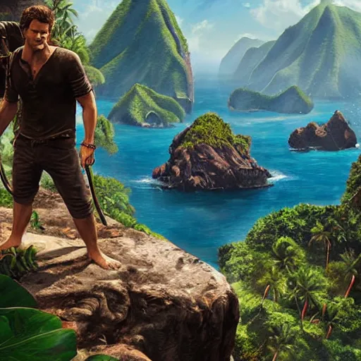 Image similar to uncharted 4 island, painting