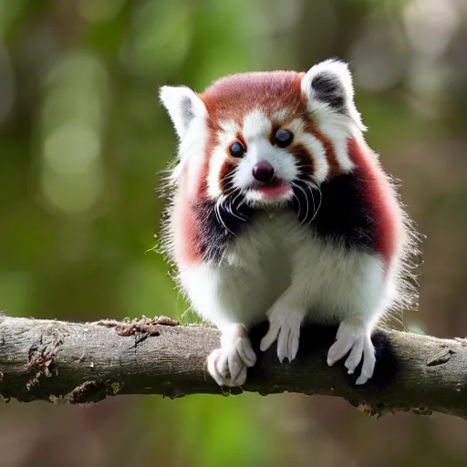 Image similar to cute fluffy cross between red panda and sugar glider in a lush jungle, studio lighting, award winning