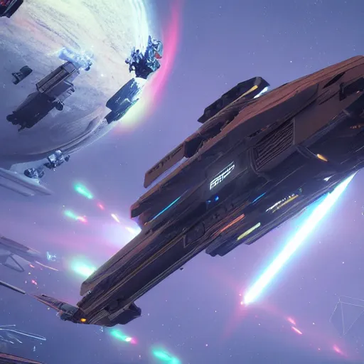 Image similar to a space ship firing laser cannons, Star Citizen