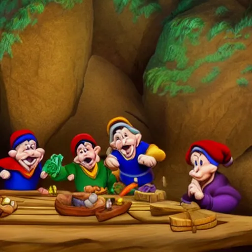 Image similar to seven dwarves mining for gems in the cave