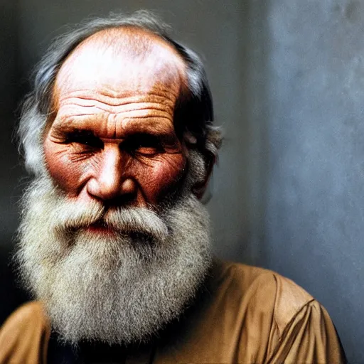 Prompt: portrait of Leo Tolstoy, by Steve McCurry, clean, detailed, award winning