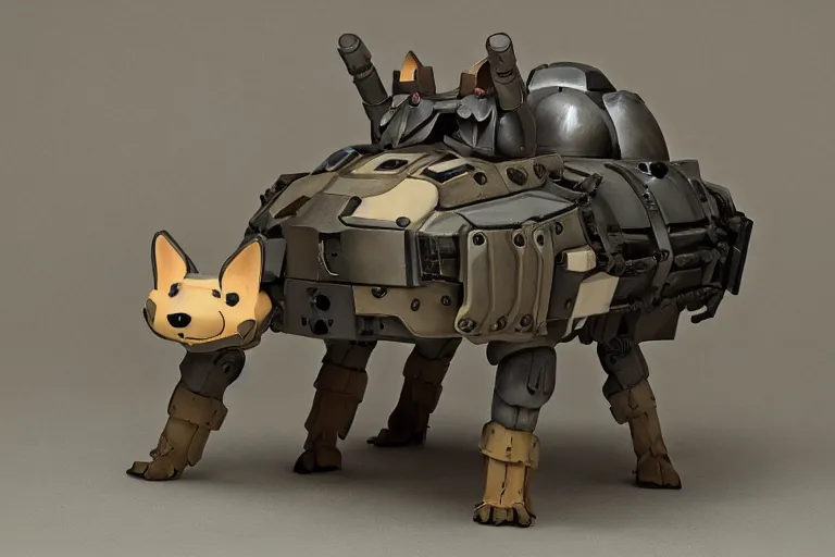 Image similar to heavily armoured mechanical corgi by studio ghibli