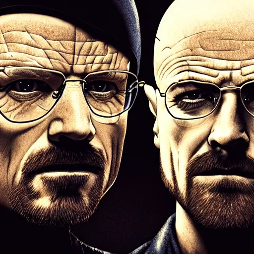 Prompt: Walter White and Jesse pinkman as Batman and Robin, 8k, high definition, highly detailed, photo realistic