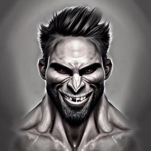 Image similar to x-ray scan of Beautiful face of very manly Gigachad with very big jaws, big eyebrows, smile like trollface jaw tilted on side, painting on grey scale face, powerful , magic, thunders, dramatic lighting, intricate, wild, highly detailed, digital painting, artstation, concept art, smooth, sharp focus, illustration, art by artgerm and greg rutkowski and alphonse mucha, footage