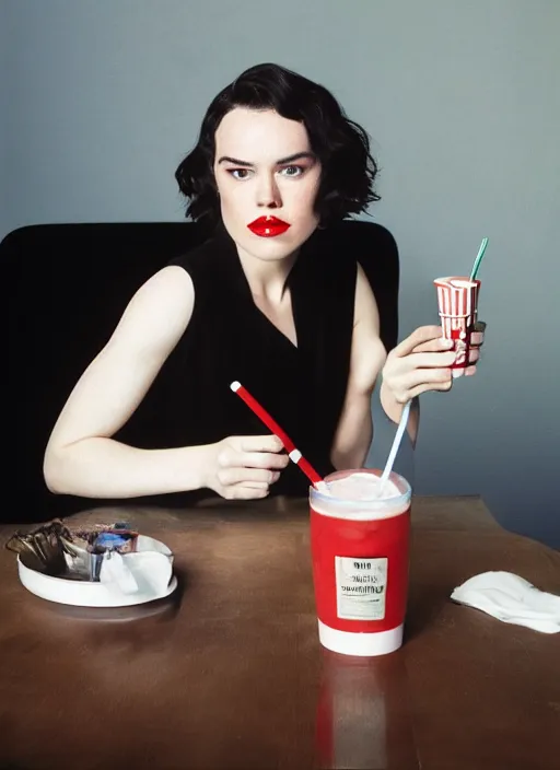 A Painting Of A Daisy Ridley With Red Lipstick And | Stable Diffusion ...