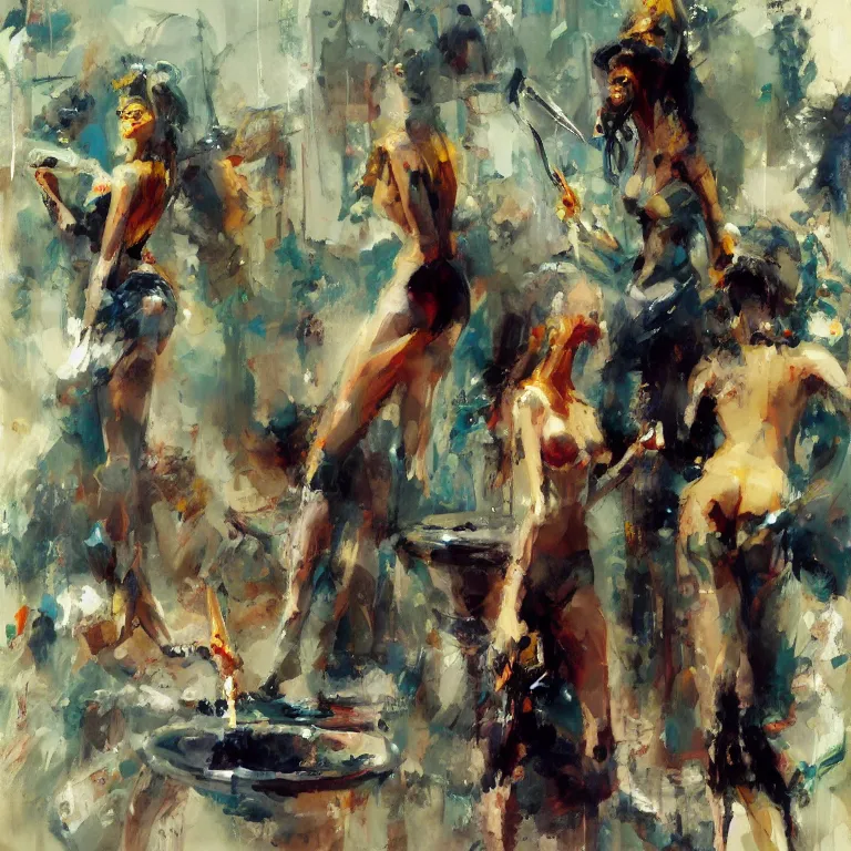 Image similar to hookah smoking nymphs, androgynous, sharp focus, neotenous by john berkey