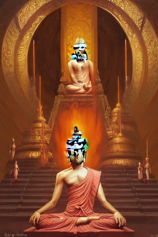 Prompt: temple, buddha, painting by greg rutkowski, j. c. leyendecker, artgerm