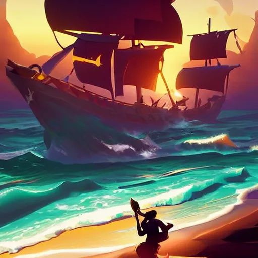 Image similar to painting treasure on sea of thieves game smooth median photoshop filter cutout vector, behance hd by jesper ejsing, by rhads, makoto shinkai and lois van baarle, ilya kuvshinov, rossdraws global illumination