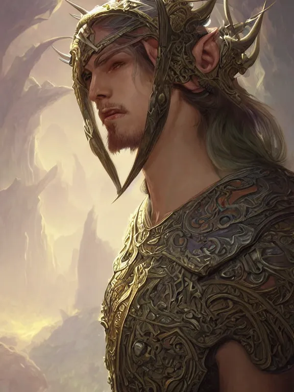 Image similar to male world of warcraft elven druid, fantasy, man, intricate, elegant, highly detailed, digital painting, artstation, concept art, wallpaper, smooth, sharp focus, illustration, art by artgerm and greg rutkowski and alphonse mucha