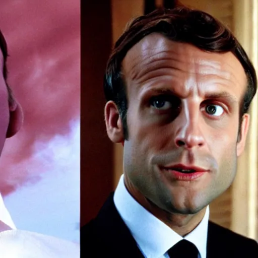 Prompt: alien Emmanuel Macron in American Psycho (1999)